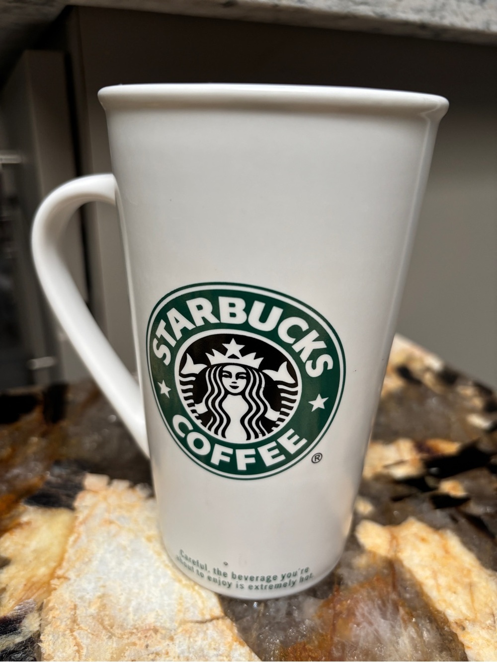 Starbucks Tall White Ceramic Mug W Legendary Green-Black & White Siren